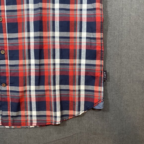 Aeropostale Mens Red & Navy Plaid Button-Up Short Sleeve Shirt XXL Cotton/Poly - Picture 5 of 11